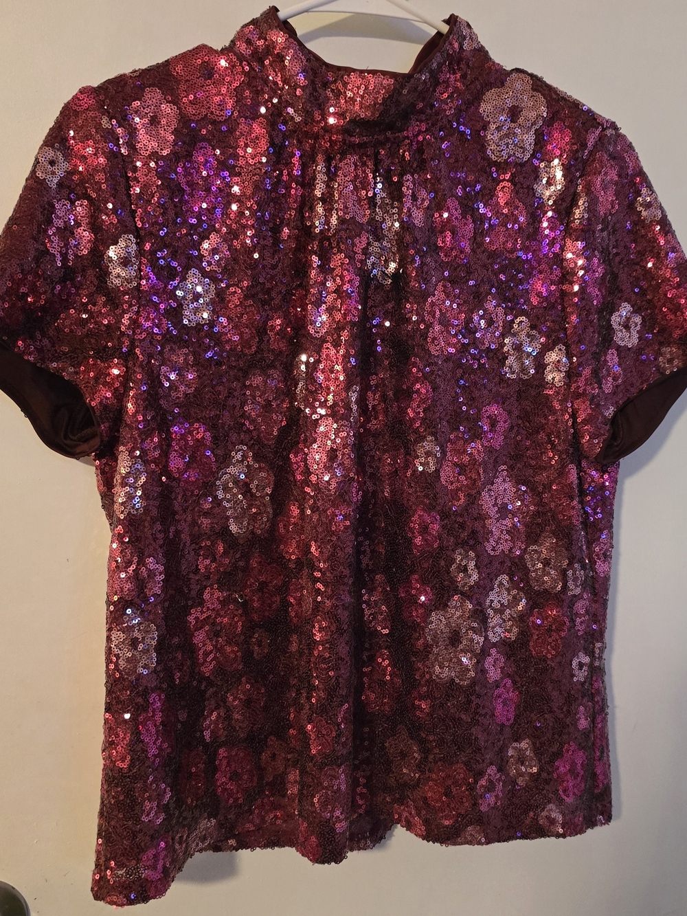 CeCe Fuchsia & Magenta Sequin Floral Mock-Neck Top